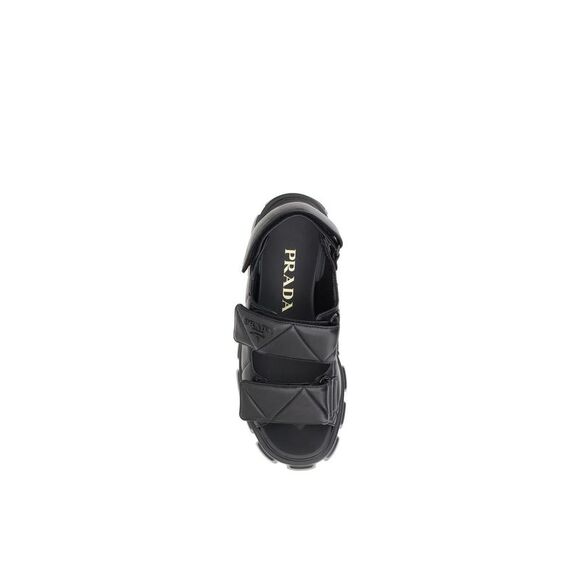 Prada Quilted Leather Sandals with Adjustable Velcro Straps Women Black - Picture 4 of 4